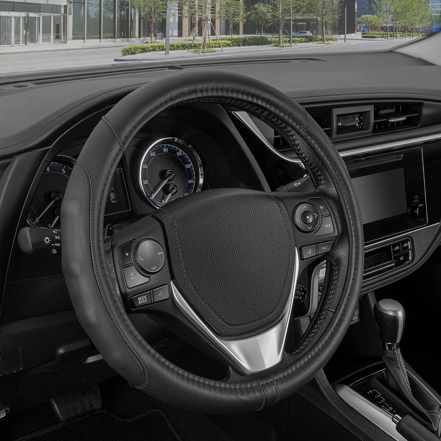 Steering Wheel Cover Black w/Black Colored Accent Stitching Comfort Grip