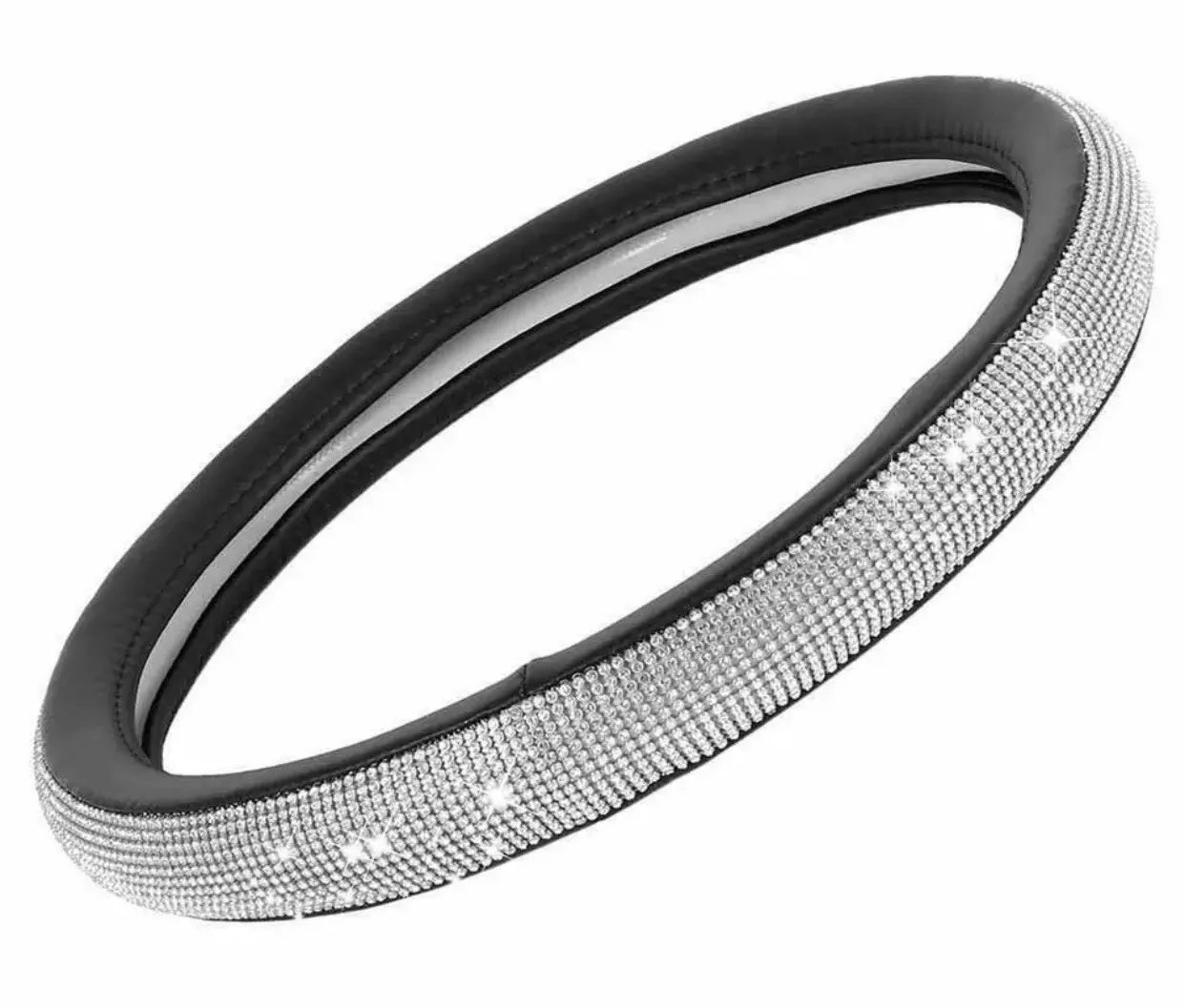Diamond Black and Silver Steering Wheel Cover