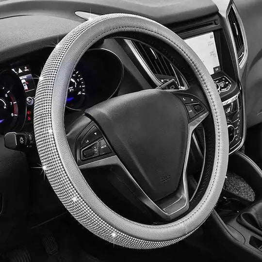 Diamond Grey and Silver Steering Wheel Cover