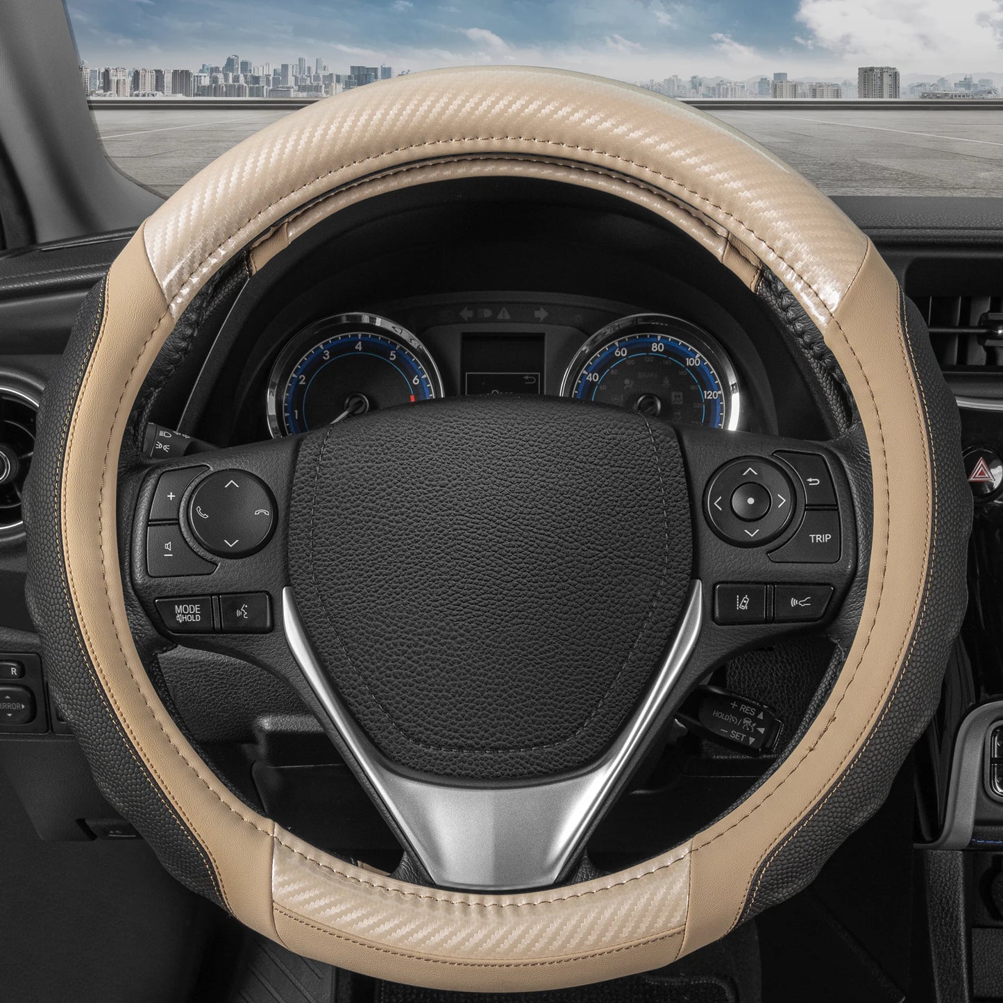 Beige Carbon Look Comfort Grip Steering Wheel Cover