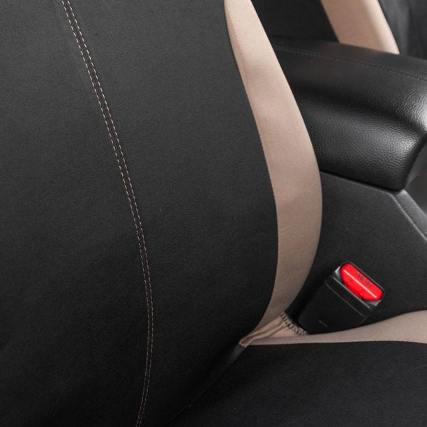 2PC Front Seat Covers Two Tone Sideless Water Proof Seat Covers Beige and Black