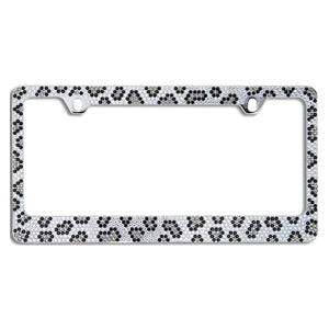 Popular Brilliant Crystal Metal License Plate Frame – Grey Leopard