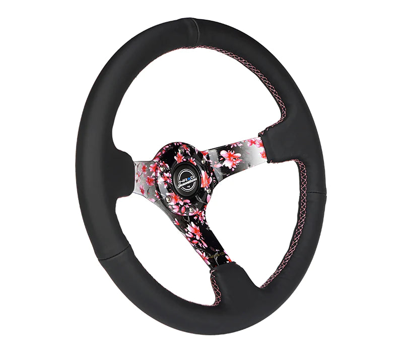 NRG Steering Wheel 350MM Deep Dish Steering Wheel Leather Solid Spoke