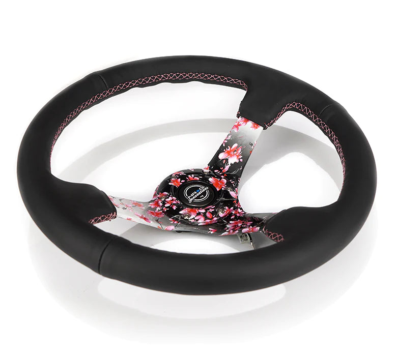 NRG Steering Wheel 350MM Deep Dish Steering Wheel Leather Solid Spoke