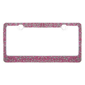Rocking Bling Crystal Metal License Plate Frame- Hot Pink / Silver