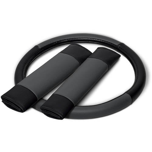 Seat Covers 17 pc Faux Leather Black and Grey Combo