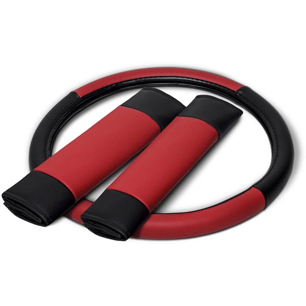 Seat Covers 17 pc Faux Leather Black and Red Combo