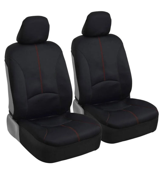 2PC Front Black With Red Stitching Waterproof Sideless Seat Covers