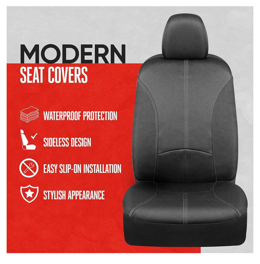 2PC Black With Grey Stitching Sideless Waterproof Seat Covers