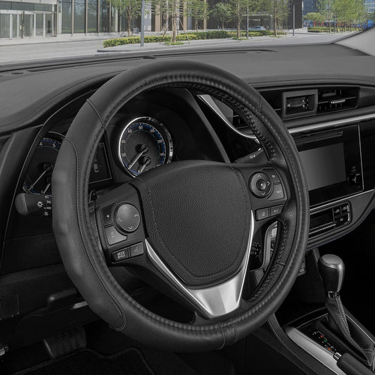 Steering Wheel Cover Black w/Black Colored Accent Stitching Comfort Grip