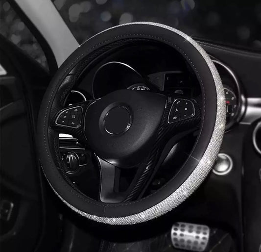 Diamond Black and Silver Steering Wheel Cover