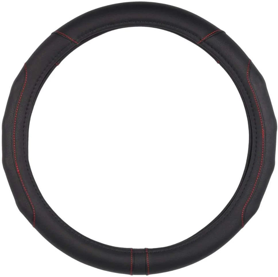 Steering Wheel Cover Black w/Red Colored Accent Stitching Comfort Grip