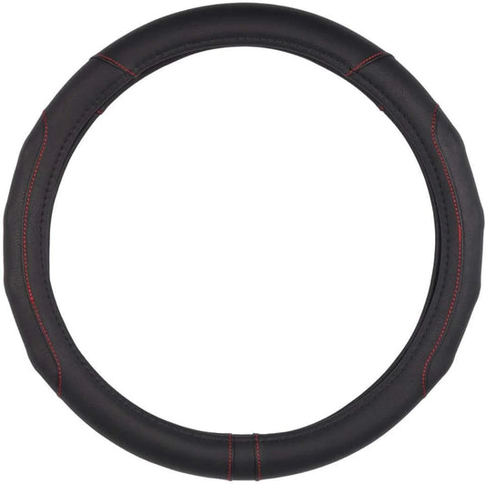 Steering Wheel Cover Black w/Red Colored Accent Stitching Comfort Grip