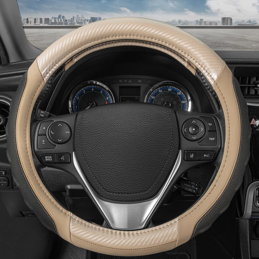 Beige Carbon Look Comfort Grip Steering Wheel Cover