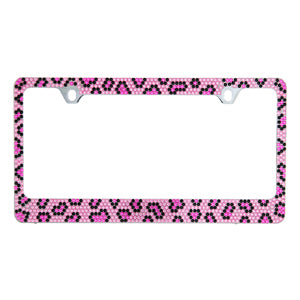 Popular Brilliant Crystal Metal License Plate Frame – Pink Leopard