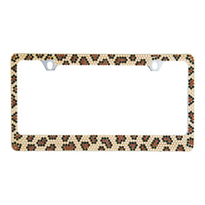 Popular Brilliant Crystal Metal License Plate Frame – Gold Leopard