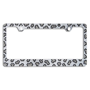 Popular Brilliant Crystal Metal License Plate Frame – Grey Leopard