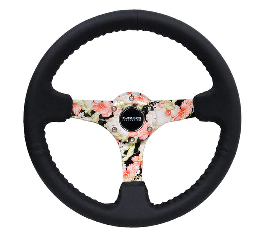NRG Steering Wheel 350MM Deep Dish Steering Wheel Leather Solid Spoke