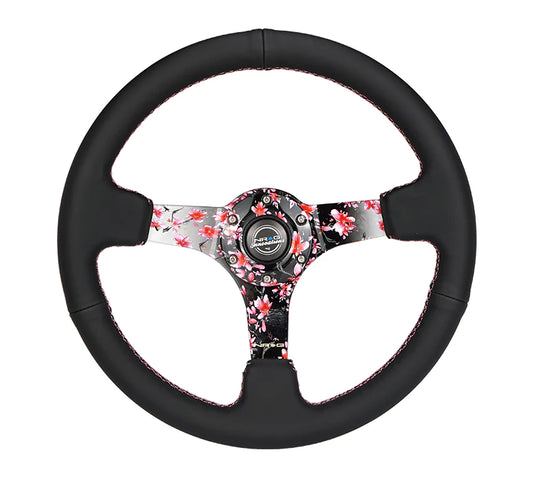 NRG Steering Wheel 350MM Deep Dish Steering Wheel Leather Solid Spoke