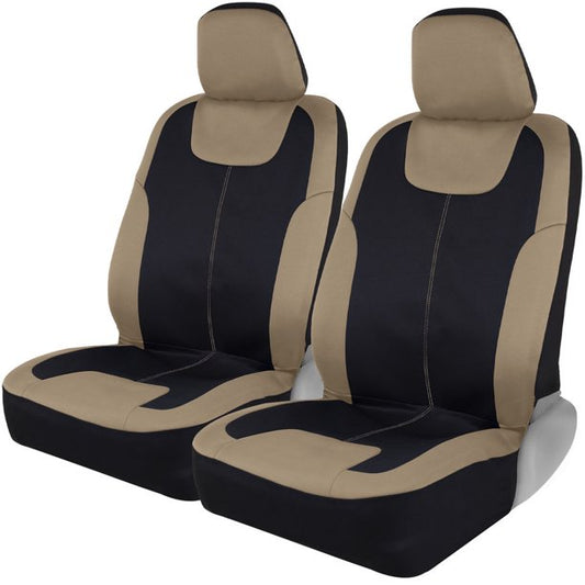 2PC Front Seat Covers Two Tone Sideless Water Proof Seat Covers Beige and Black